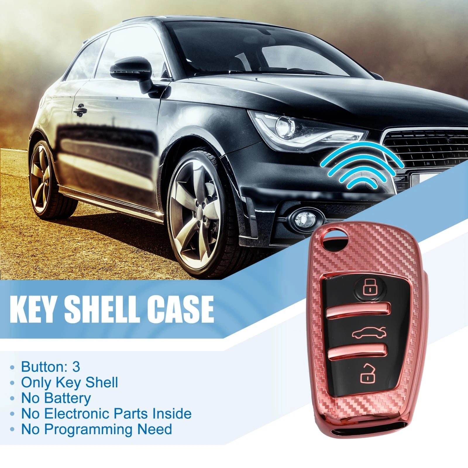 Silicone Smart Key Fob Case Cover for Audi A3 A1 (2013–2020) - Pink Carbon Fiber