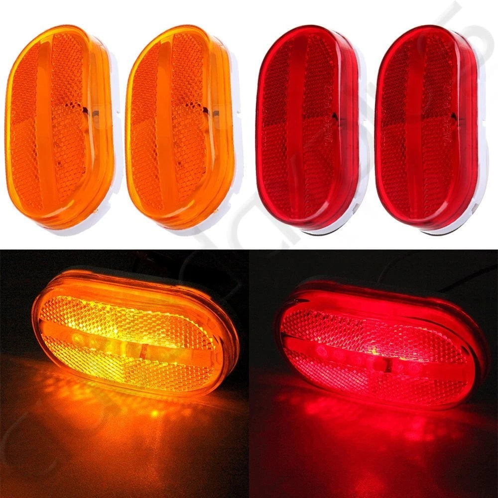 Set of 7 Amber & 5 Red Oval Side Marker Lights for Trailer Truck (6 Diodes)