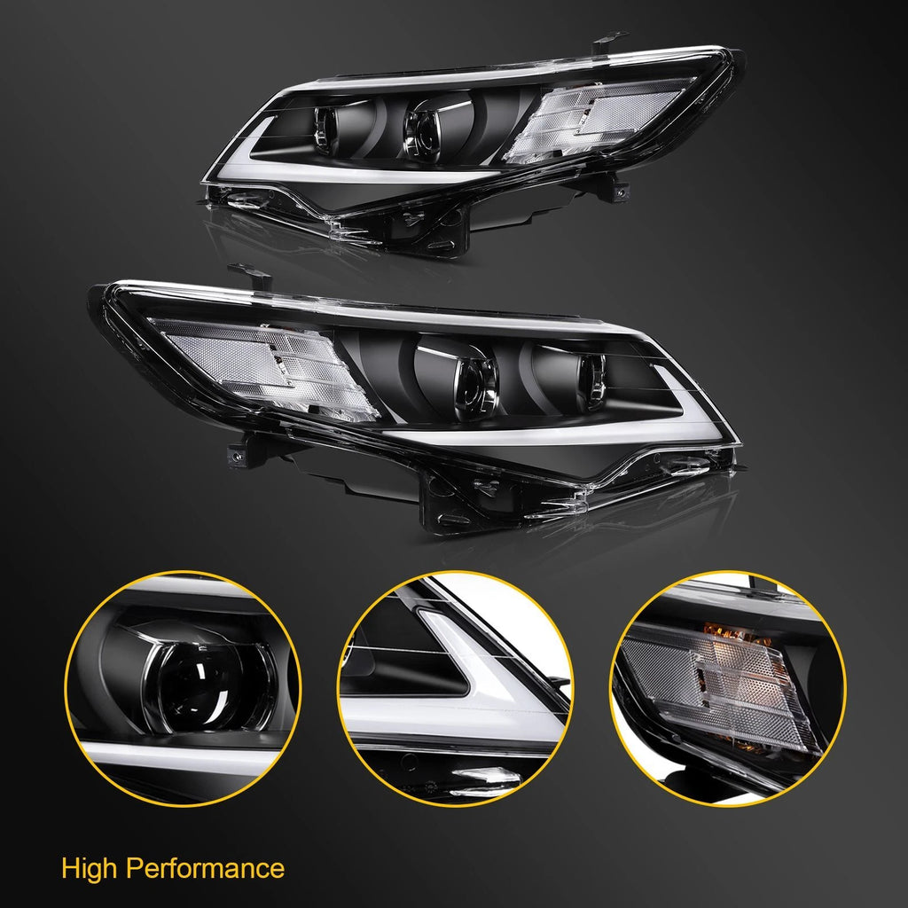 Pair Headlight Assembly for Toyota Camry (2012–2014) with LED DRL Black Housing