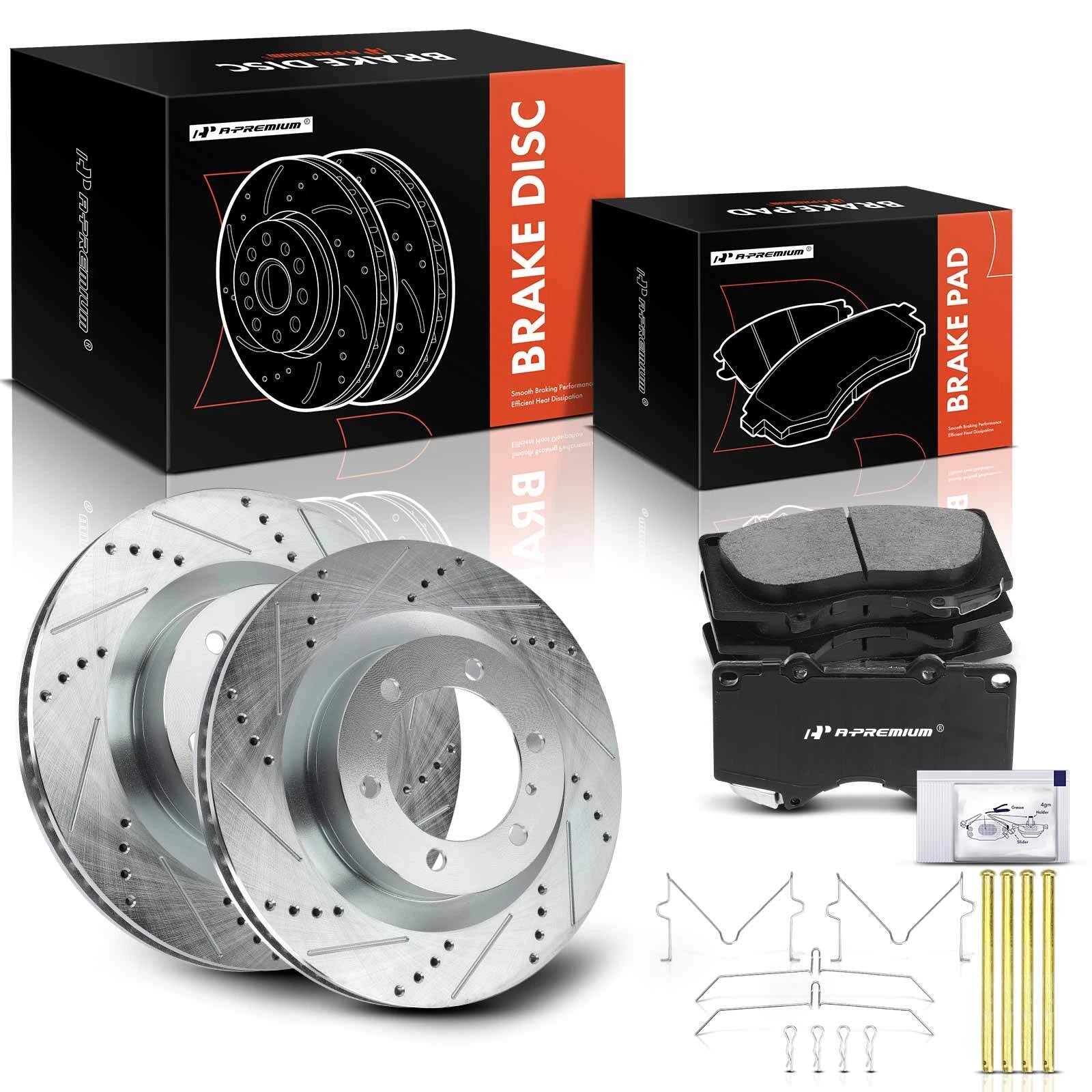 Front Drilled Brake Rotors and Ceramic Pads for Toyota 4Runner (2010-2020)