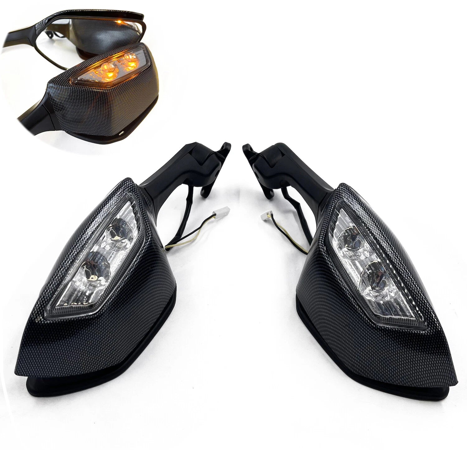 Carbon Look Rear View Mirrors with Turn Signals for Kawasaki Ninja ZX10R (2011–2015)