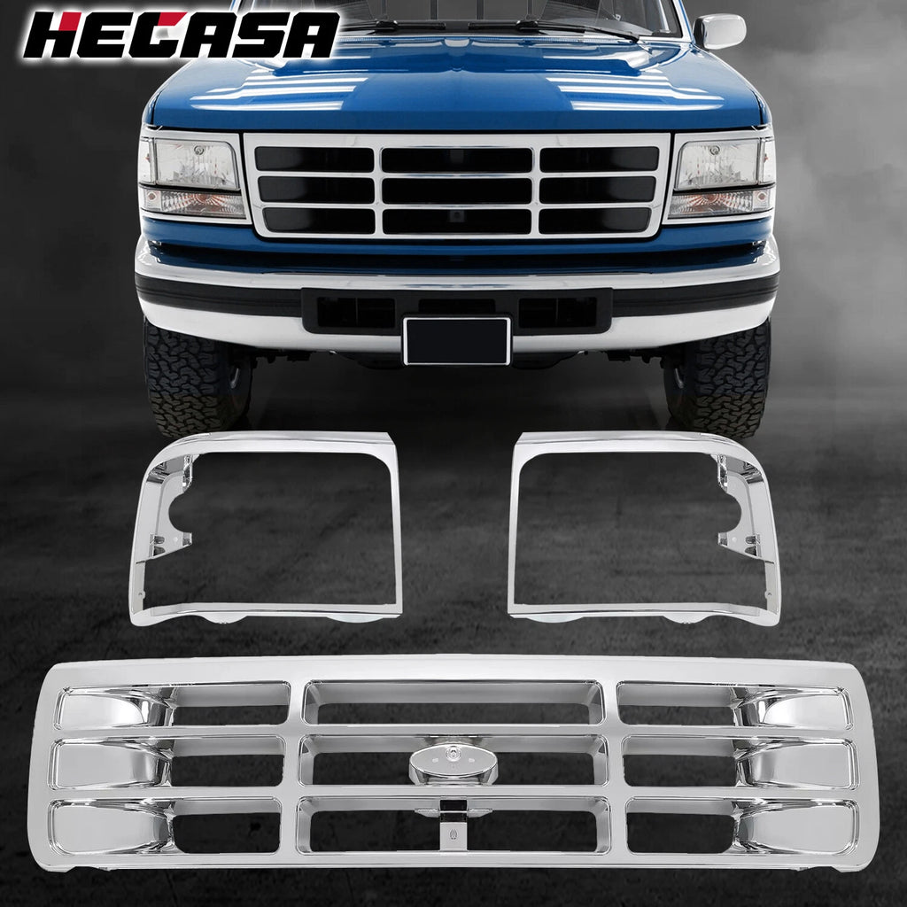 Grille Headlight Door Kit Chrome for Ford F150 F250 F350 Bronco (1992–1997)
