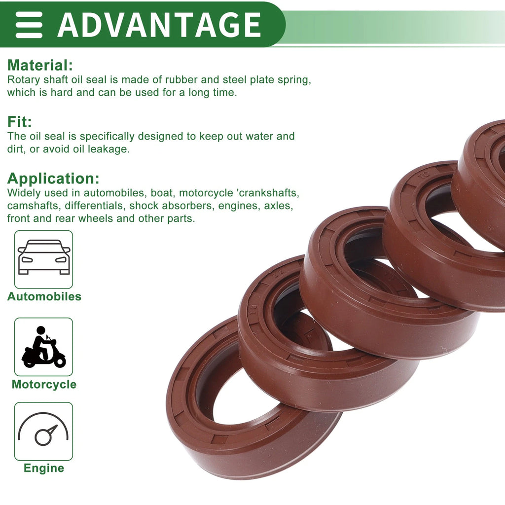 Set of 5 Oil Seal Rotary Shaft Seal FKM Rubber 22x35x10mm