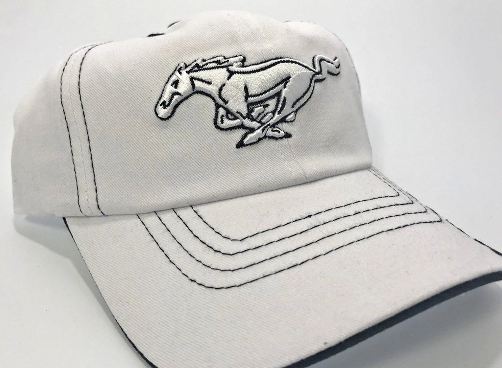 Ford Mustang Licensed Hat Cap White Black Pony Emblem for Ford Mustang (2005–2024)