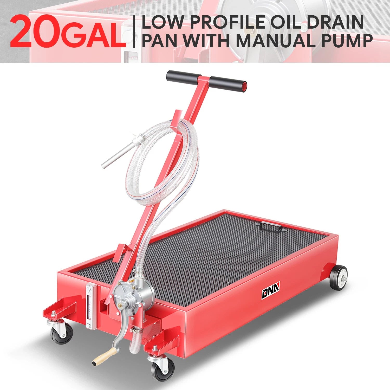 20 Gallon Portable Oil Drain Pan for Car Truck with Manual Pump & Wheels