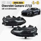 Set of 2 LED Headlights for Chevy Camaro LS/LT (2019–2024) Black w/ Bulbs