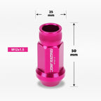 20Pc M12X1.5 Pink JDM Open End Cone Seat Wheel Lug Nuts + 25mm Extension