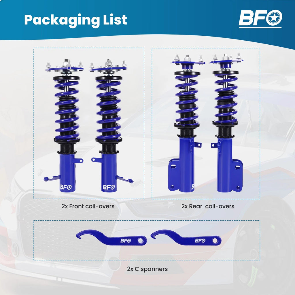 BFO Adjustable Coilover Shocks Springs Kit for Toyota Corolla (1987–2002)