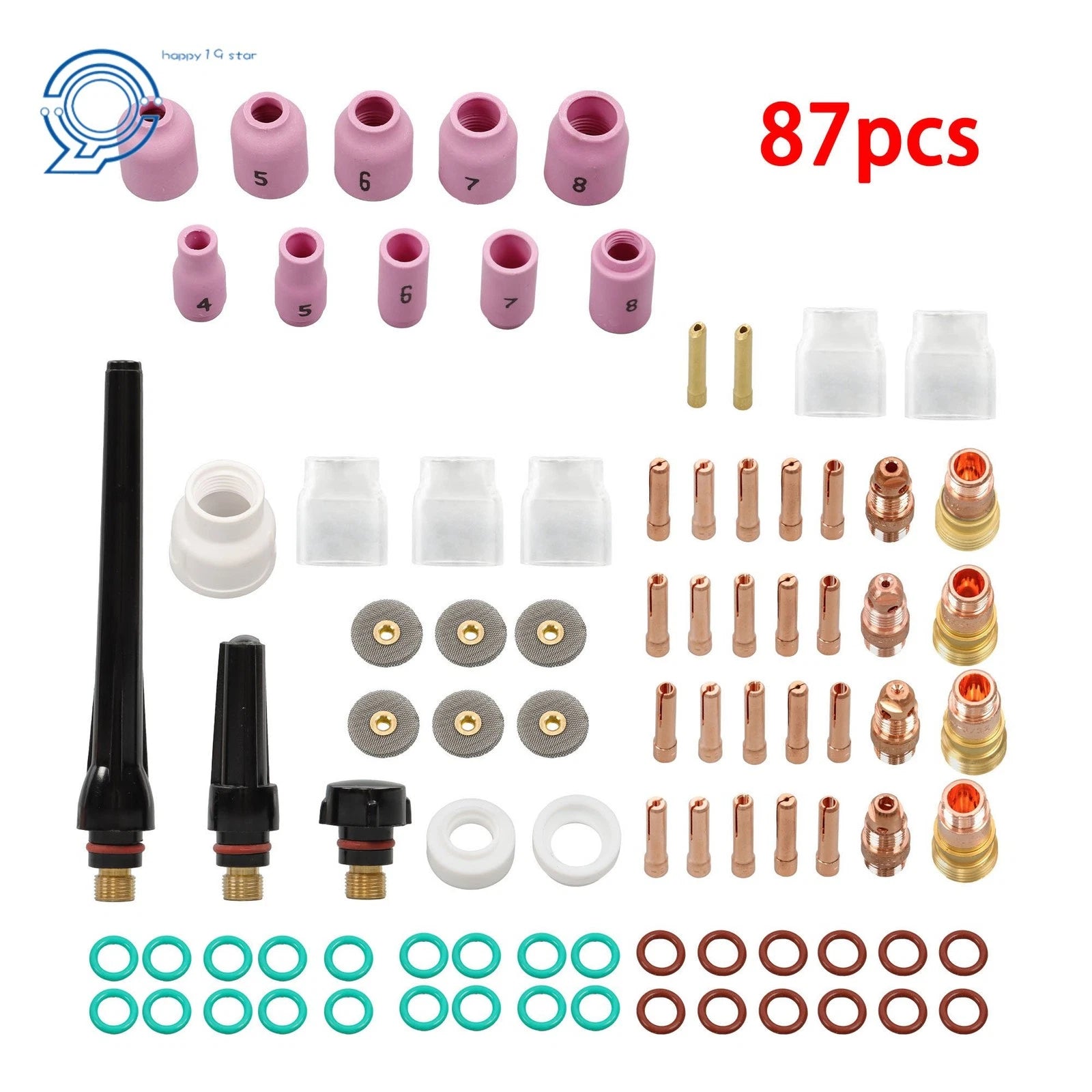 87 Pcs TIG Welding Kit for WP-17/18/26 (Gas Lens, Collets, #12 Cups)