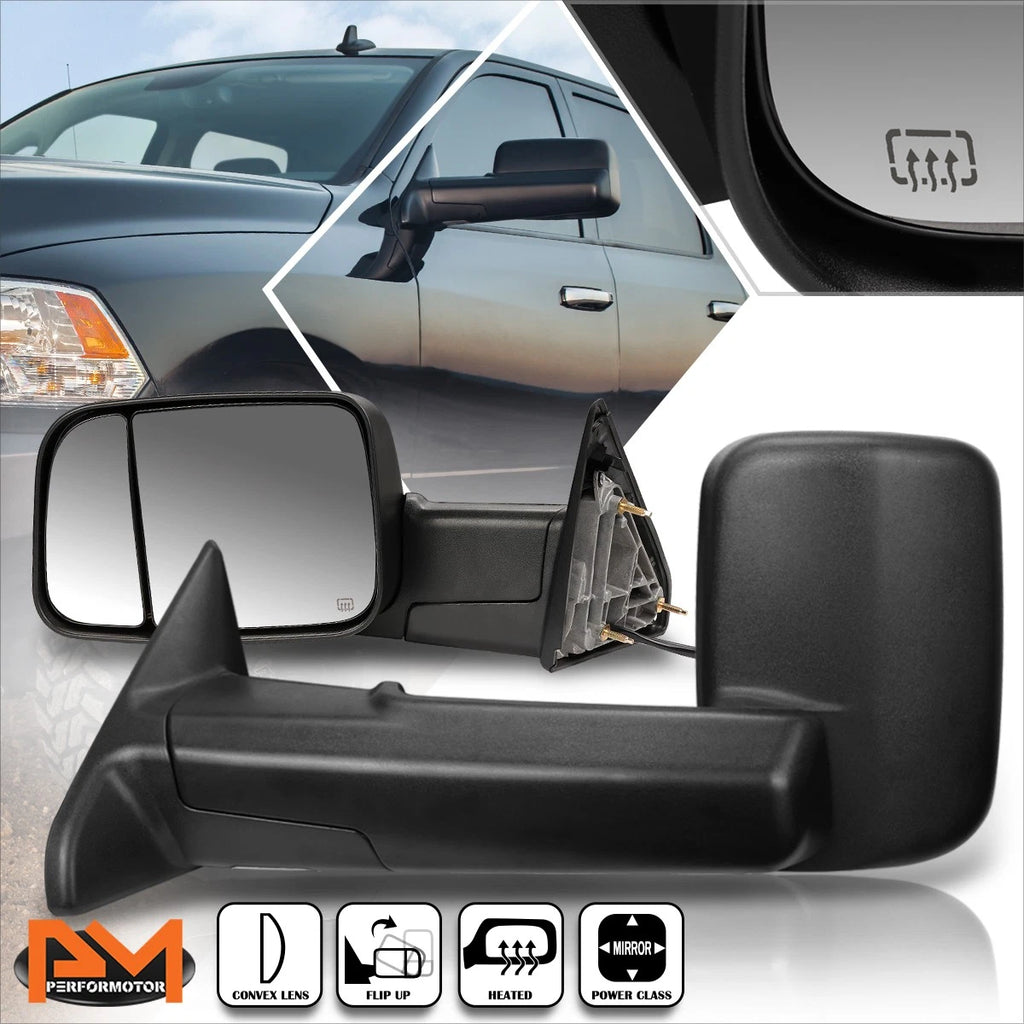 Powered Heated Black Side Towing Mirror Pair for Dodge Ram 1500/2500/3500 (2009–2016)