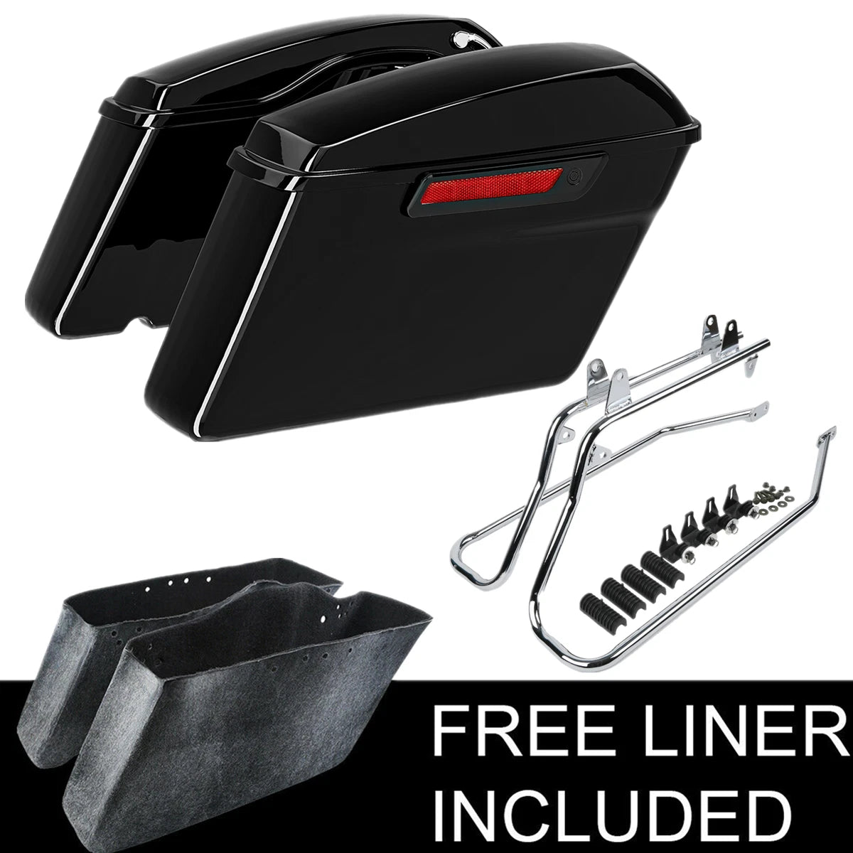 Black Hard Saddle Bags & Conversion Brackets for Harley Softail Fat Boy (1984–2017)