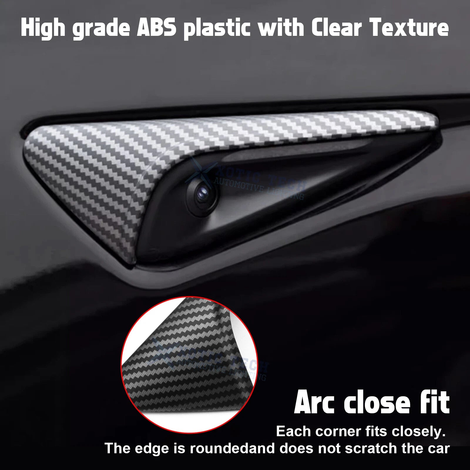 Carbon Look Side Camera Decor Cover Trim for Tesla Model 3 (2024-2025)