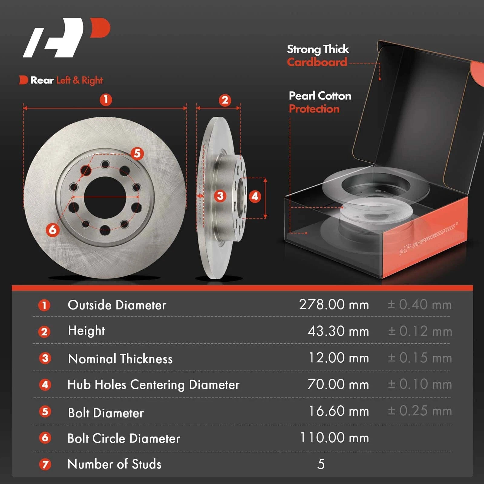 Rear Disc Brake Rotors & Ceramic Pads for Jeep Renegade (2015–2022)