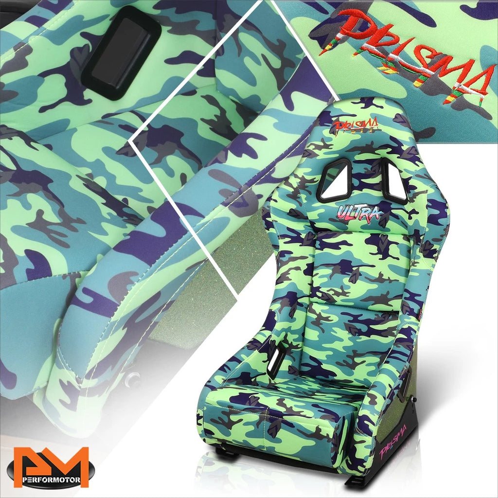 NRG FRP-303-GIJ Green Camo Prisma Fixed Back Racing Bucket Seat for Universal (2000–2023)