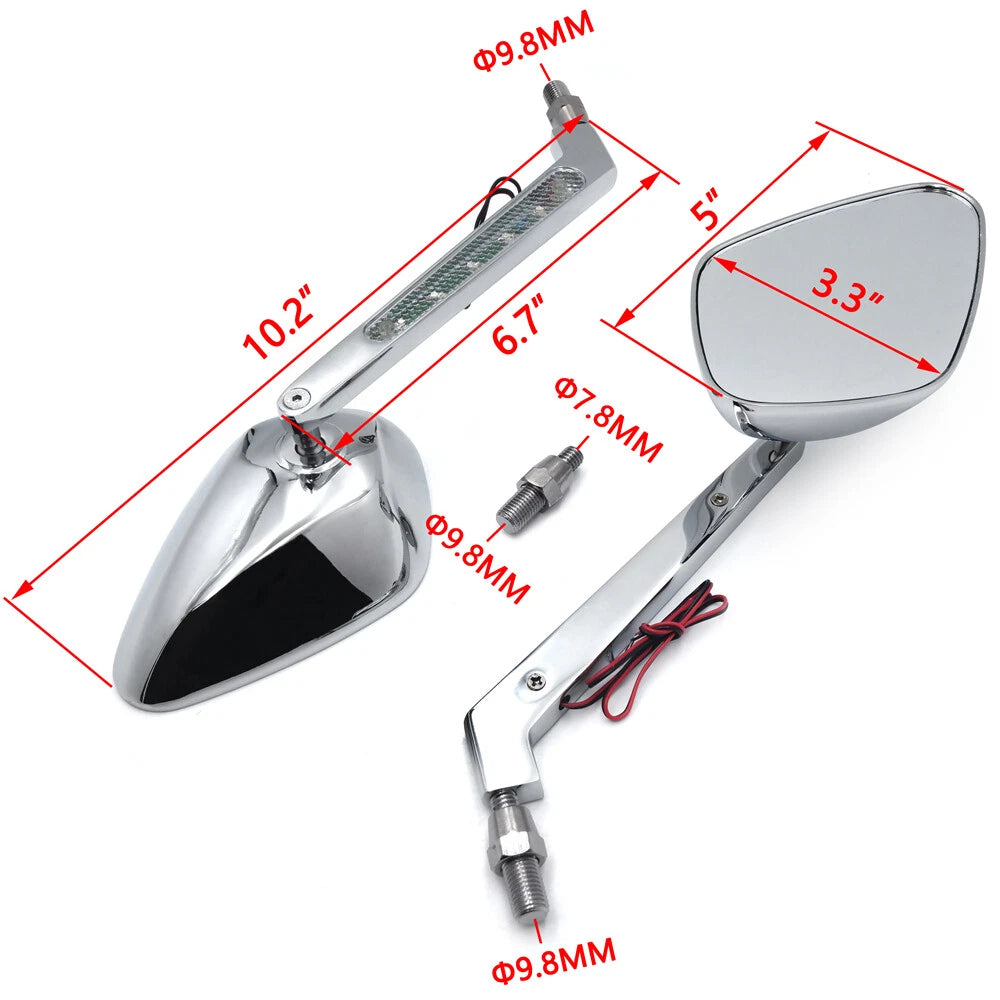 Diamond LED Turn Signal Integrate Mirror for Honda Kawasaki Suzuki Cruiser (All)