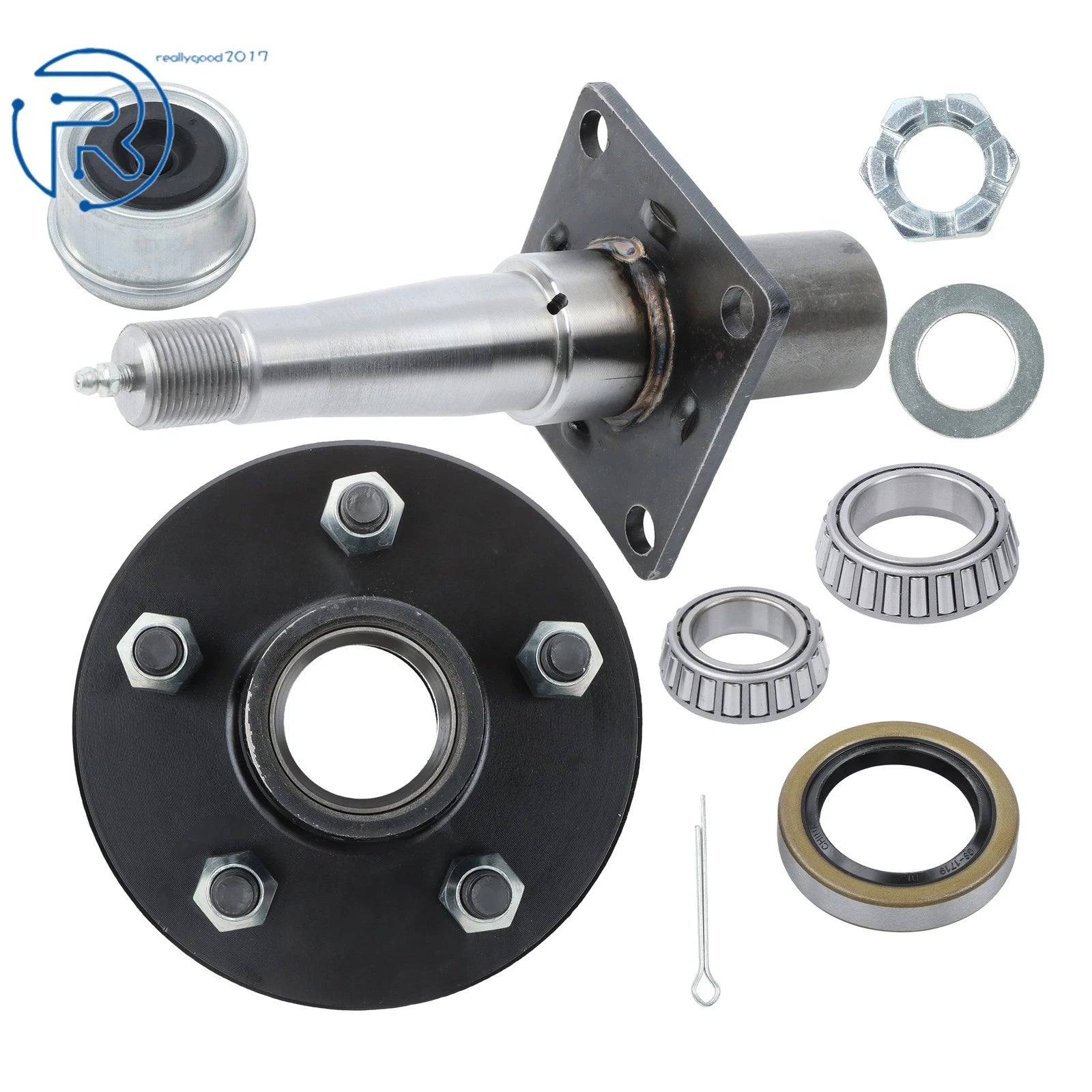Trailer Hub Assembly & Circle #84 Spindle & Brake Flange for 5 on 4.5" (Pre-Assembled)