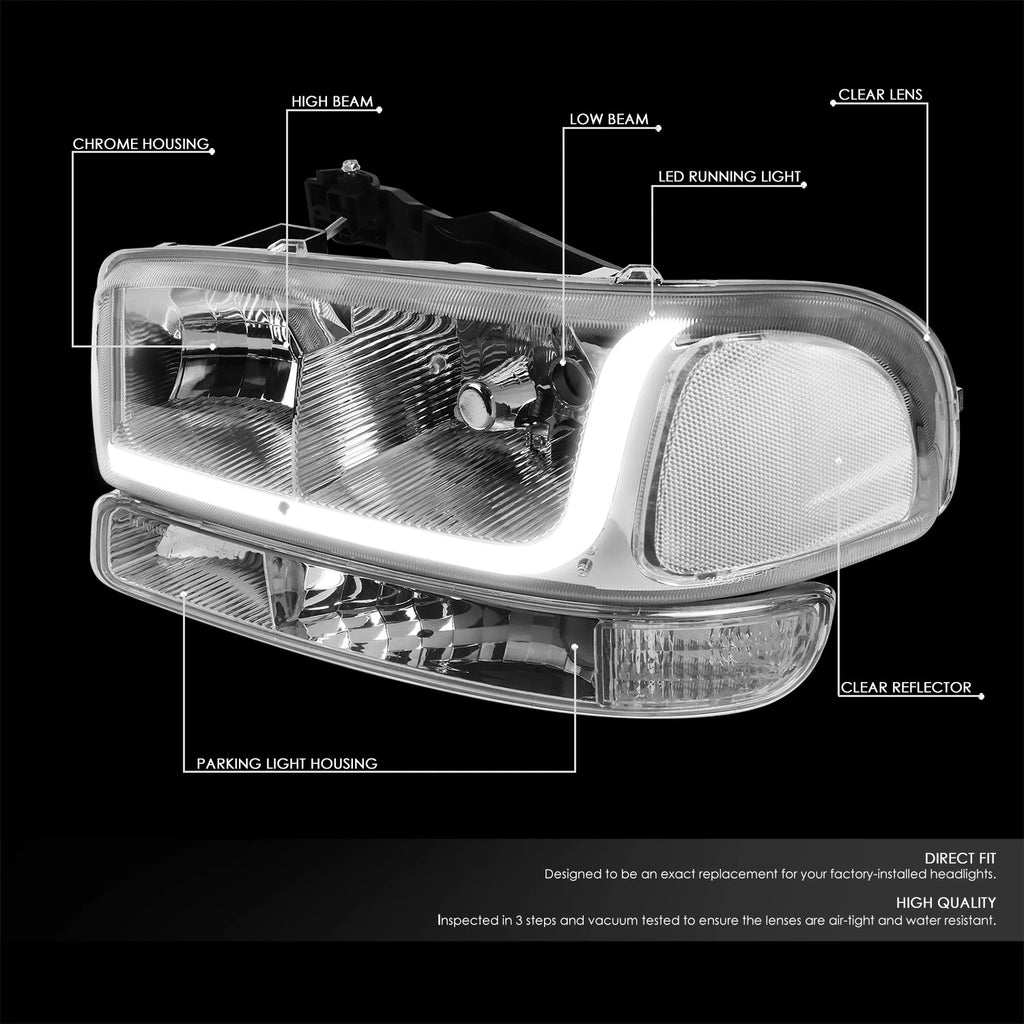 LED DRL Bar Chrome/Clear Headlight Bumper Lamp for GMC Sierra (1999–2007)