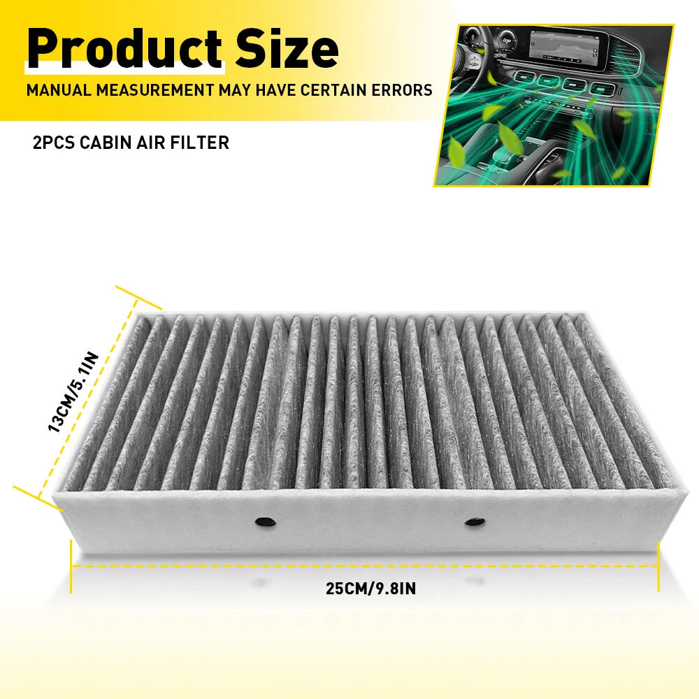2X Activated Carbon Cabin Air Filter for Mercedes-Benz GL350 GL450 (2010–2019)