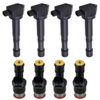 Set of 4 Fuel Injectors + 4 Ignition Coils for Acura ILX 2.4L (2013–2015)