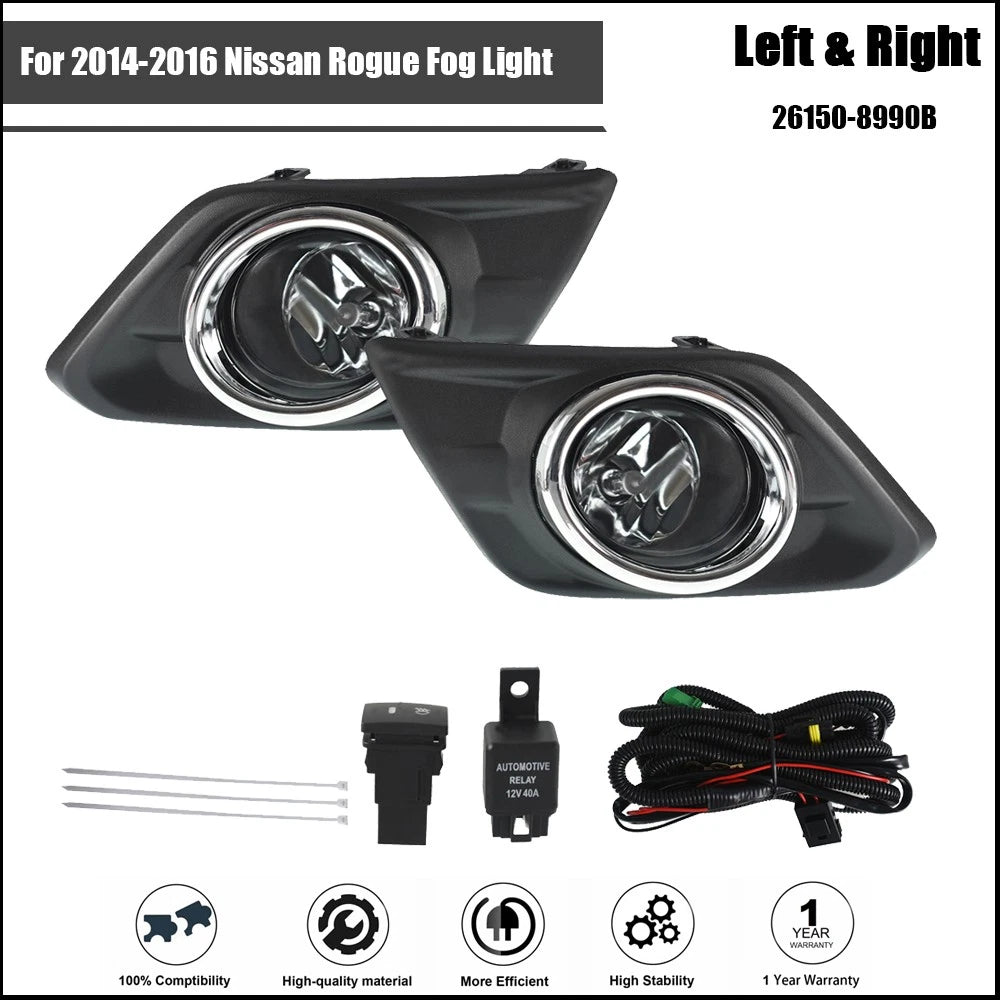 Chrome Lens Fog Light Set for Nissan Rogue (2014–2016)