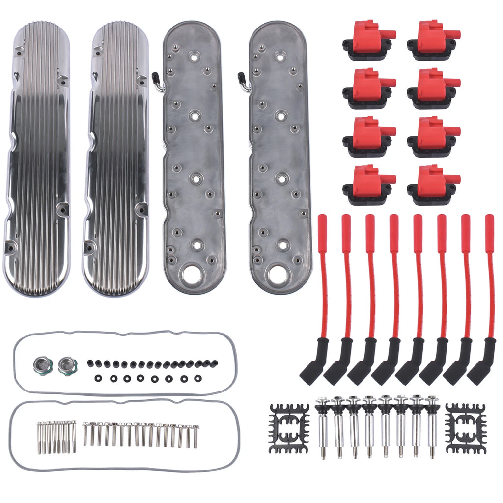 2X Polished Finned Cast Aluminum Valve Covers for Chevy LS1 LS2 LS3