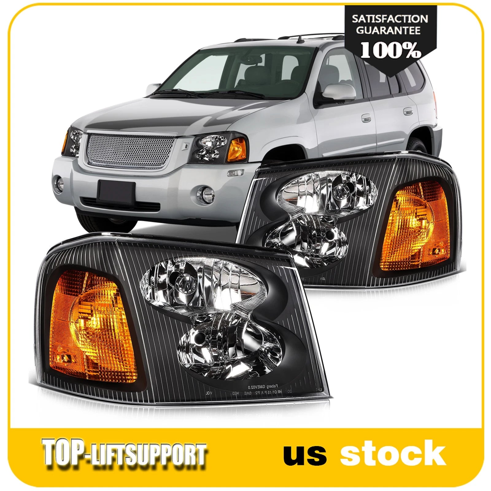 Headlight Assembly Set for GMC Envoy, GMC Jimmy (2002–2009) Black