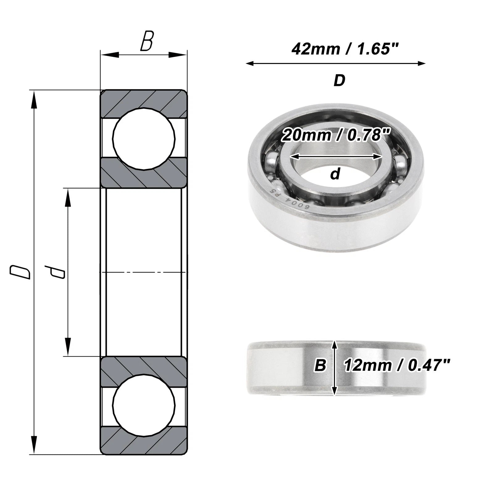 6004 Deep Groove Ball Bearing for Scooter Skateboard Wheel (20x42x12mm)