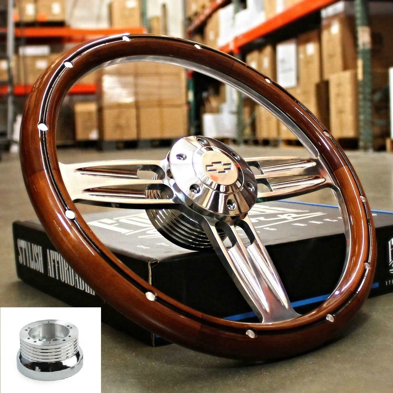 Steering Wheel Horn Bowtie Polished Dark Wood for 1960–1969 Chevy Pickup