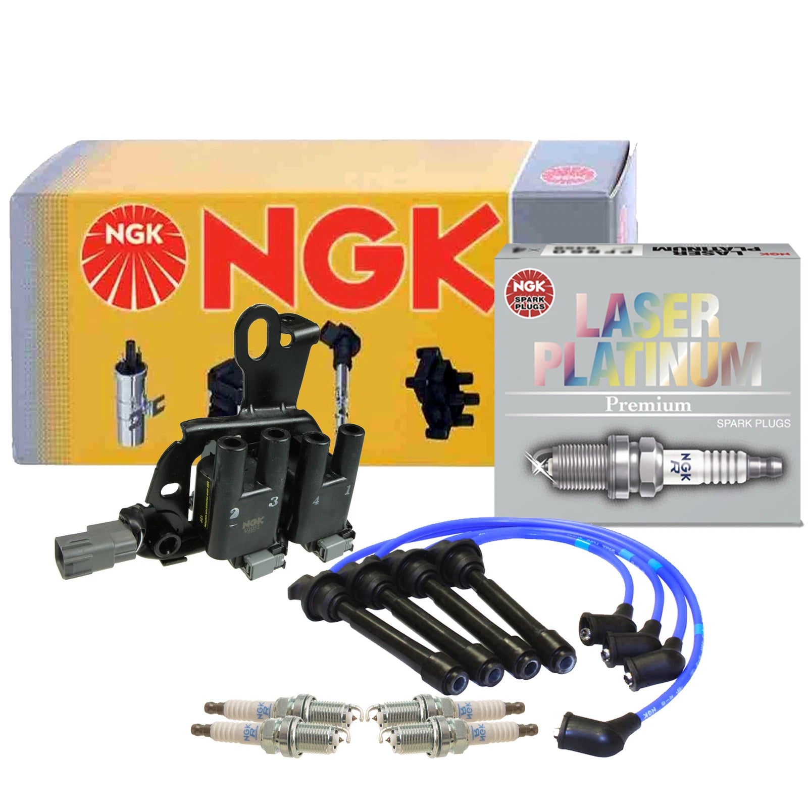 NGK DIS Ignition Coil Wires & 4 Laser Platinum Spark Plugs for Hyundai Kia