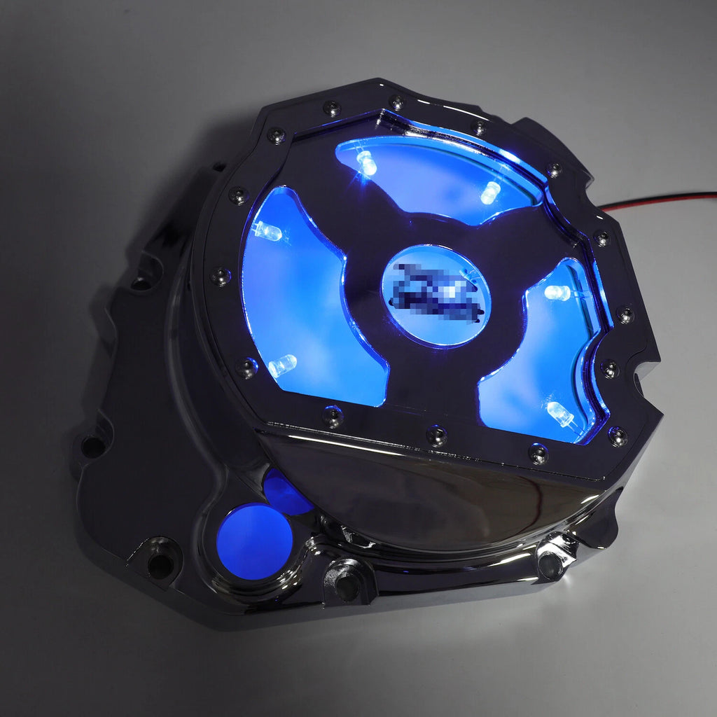 Blue LED Chrome Engine Clutch Cover for Suzuki GSXR 600 750 1000 (2001–2005)