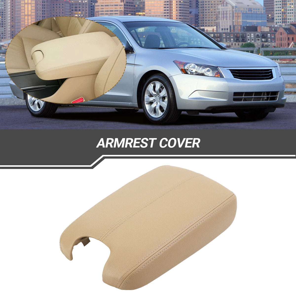 Beige Leather Armrest Cover for Honda Accord (2008–2012) Sedan Coupe
