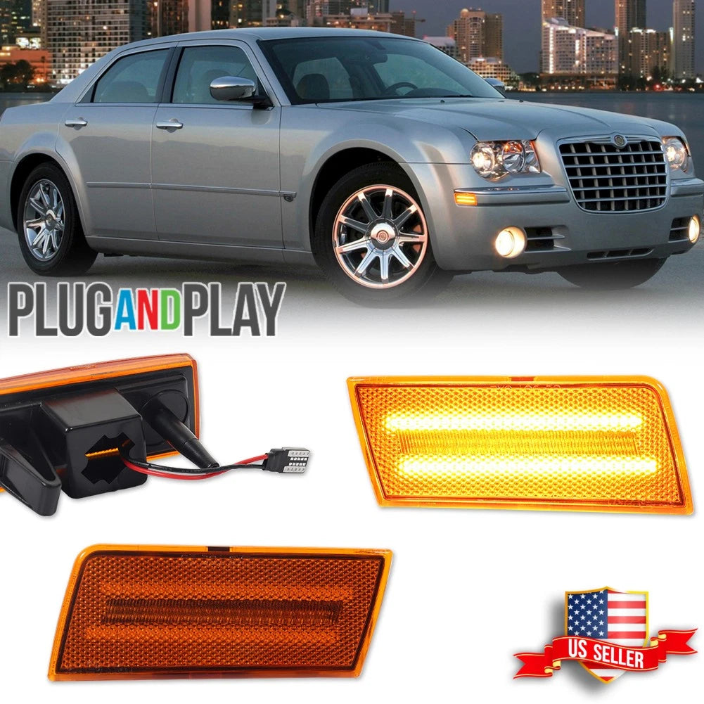 2X Amber Lens Full LED Front Side Marker Lights for Chrysler 300 (2005–2010)
