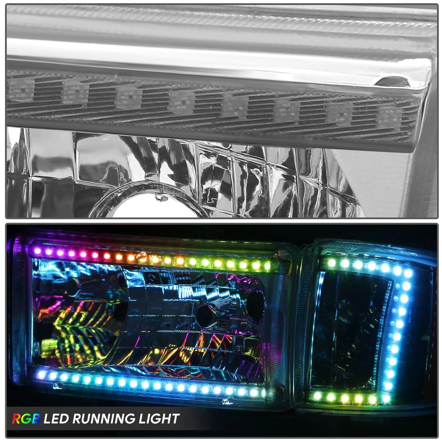 RGB LED Light Bar Headlight Assembly for Dodge Ram 1500-3500 (1994–2002)