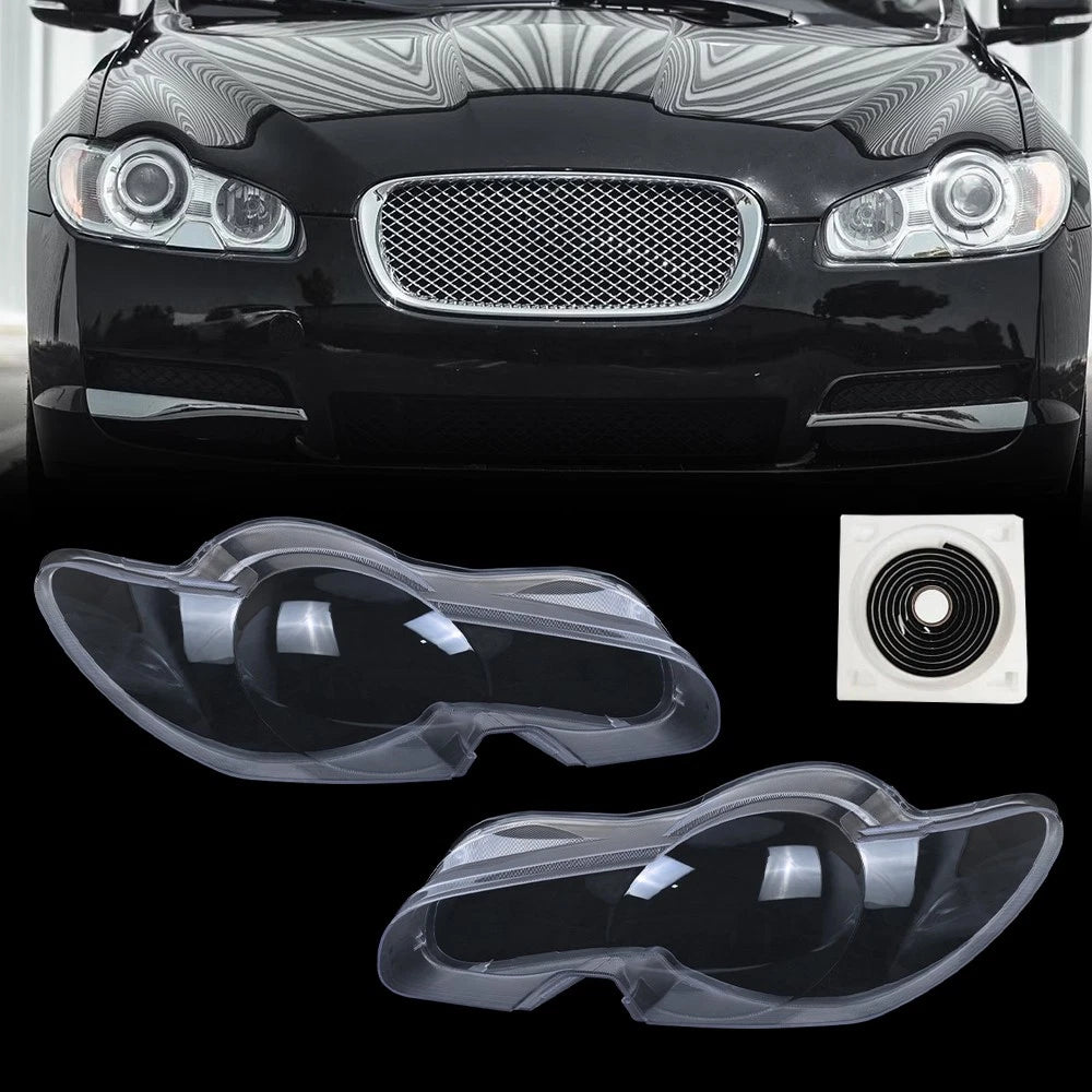 Pair of Headlight Lens Covers for Jaguar XF (2009–2011) LH & RH with Sealant Glue