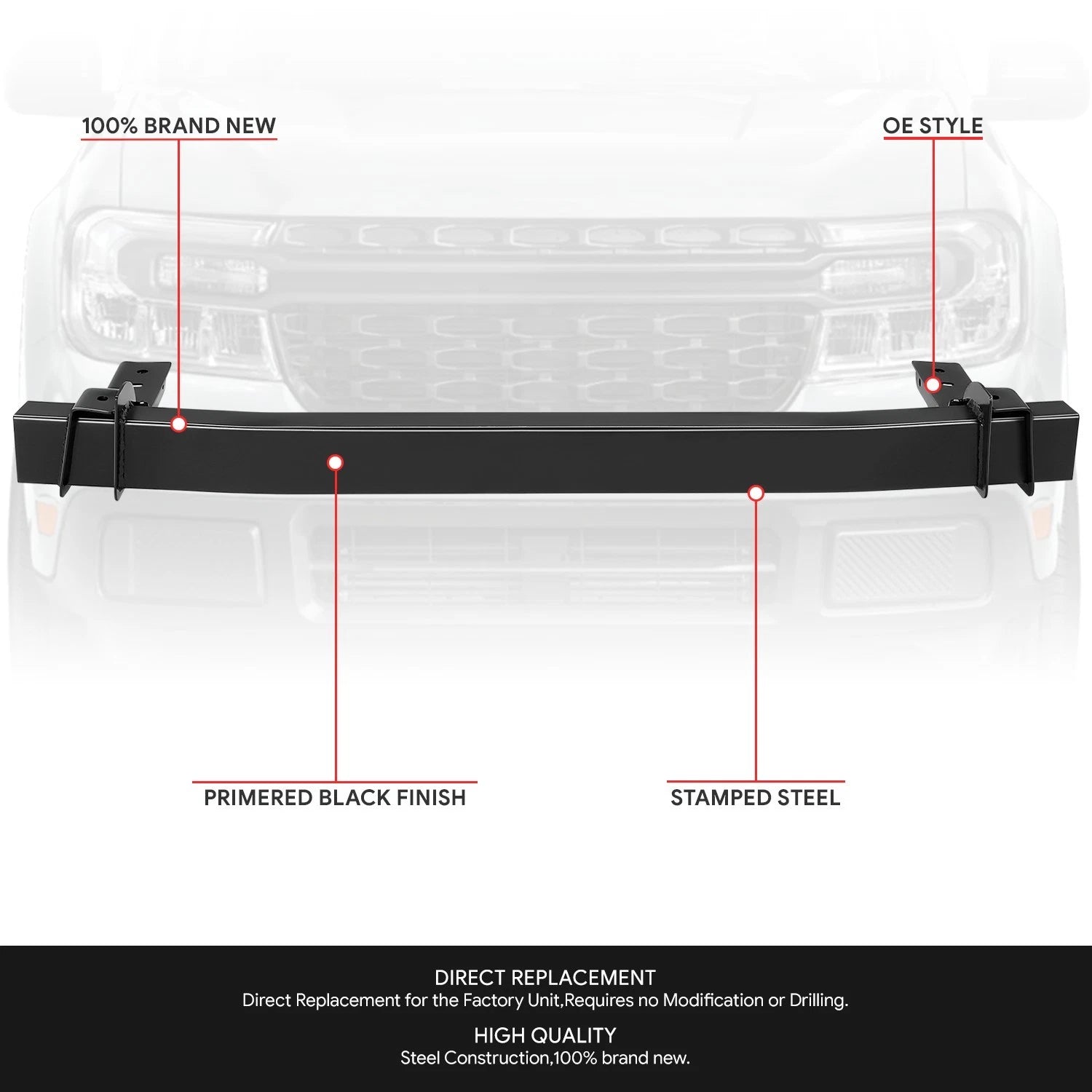 Rear Bumper Reinforcement for Ford Maverick (2022–2026) Black Steel