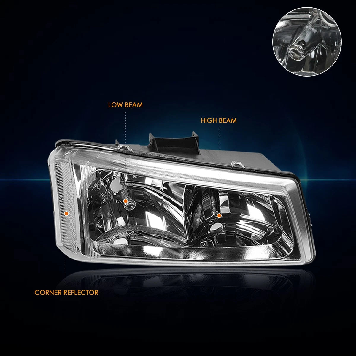 Upper Headlight Lamps for Chevy Silverado/Avalanche (2003–2006) Chrome Clear