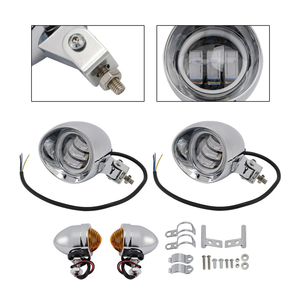 Headlight Lamp Spotlight for Motorcycle (Universal, Chrome)