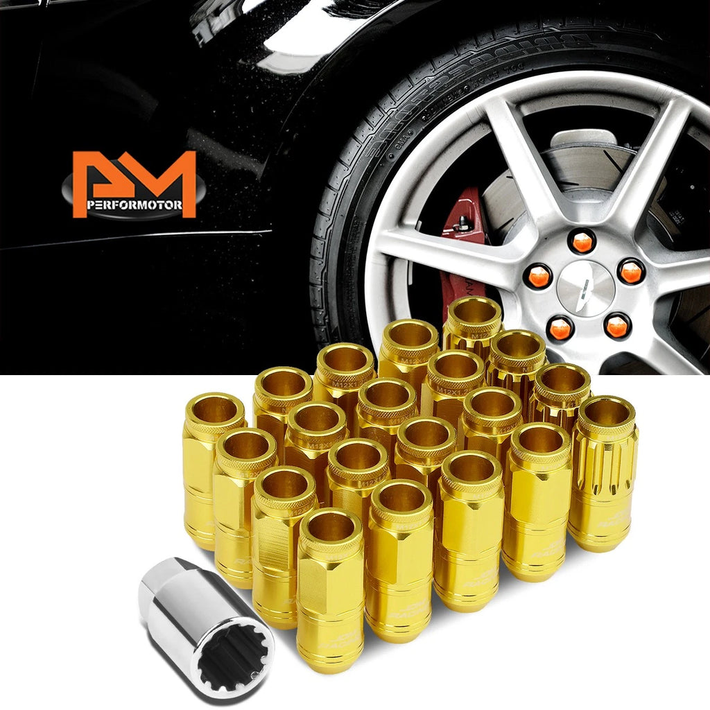20Pc M12X1.25 Gold JDM Open End Cone Wheel Lug Nuts + Spline Locks + Key