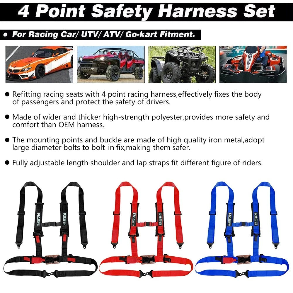 Set of 4 Racing Harness Belts 4PT Camlock Quick Release for UTV ATV Go-Kart