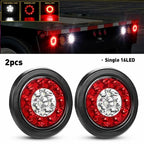 2X 4" Round Red/White 16-LED Brake Stop Turn Signal Tail Lights for Truck Trailer