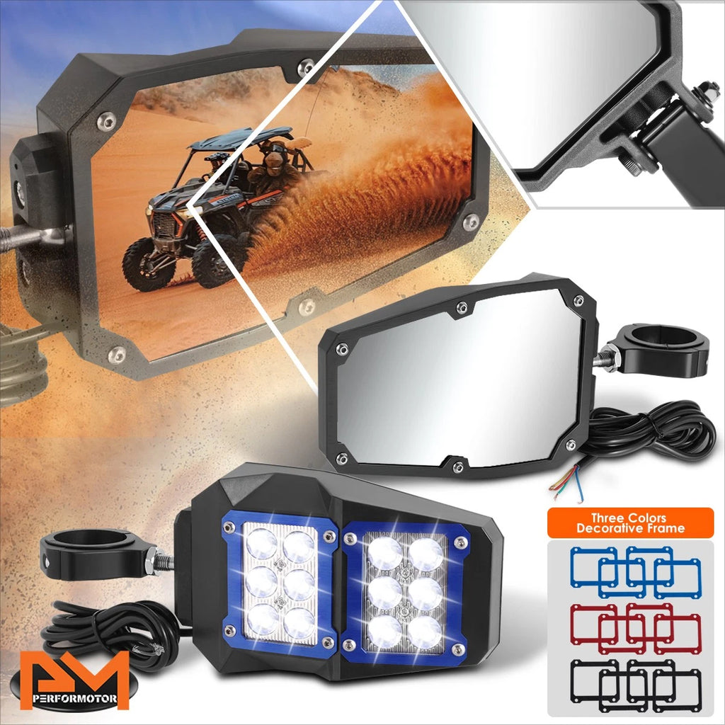Universal UTV Side View Mirrors with White LED Light