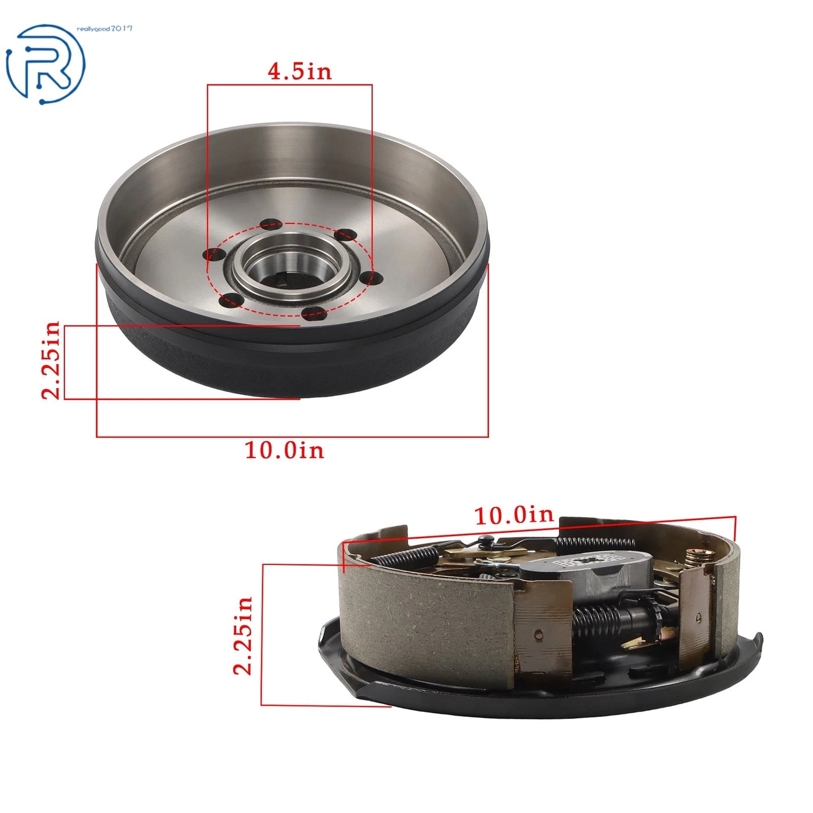 Trailer Hub Drum Kit 5 on 4.5" for 3500 lbs Axles (10"x2-1/4")