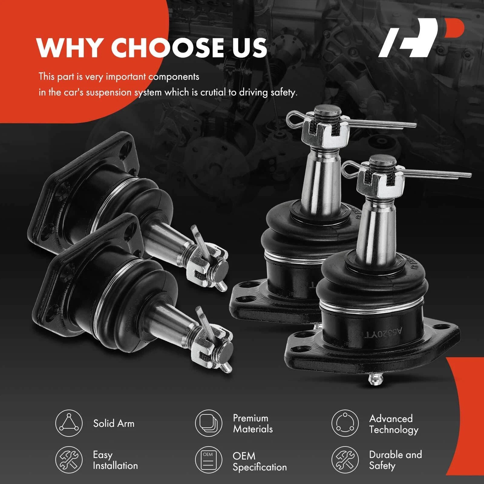 Set of 4 Front Upper & Lower Ball Joints for Chevy Blazer (1995-2005)