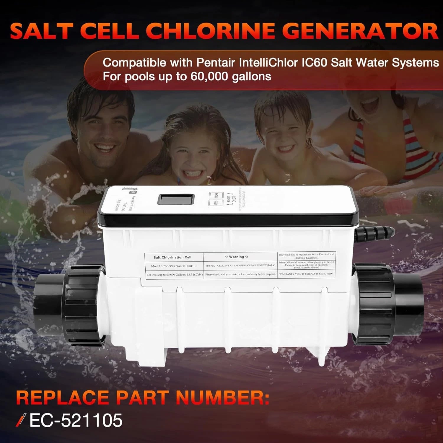 Salt Chlorine Generator Cell for Pentair IntelliChlor IC60 (60000 Gallon)