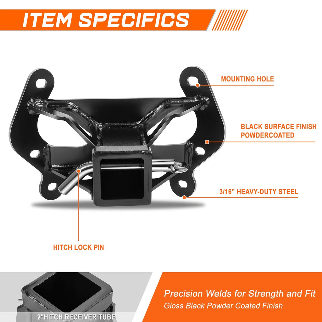 2" Rear Tow Hitch Receiver for Can-Am Maverick (2013–2017) - Powdercoated Steel