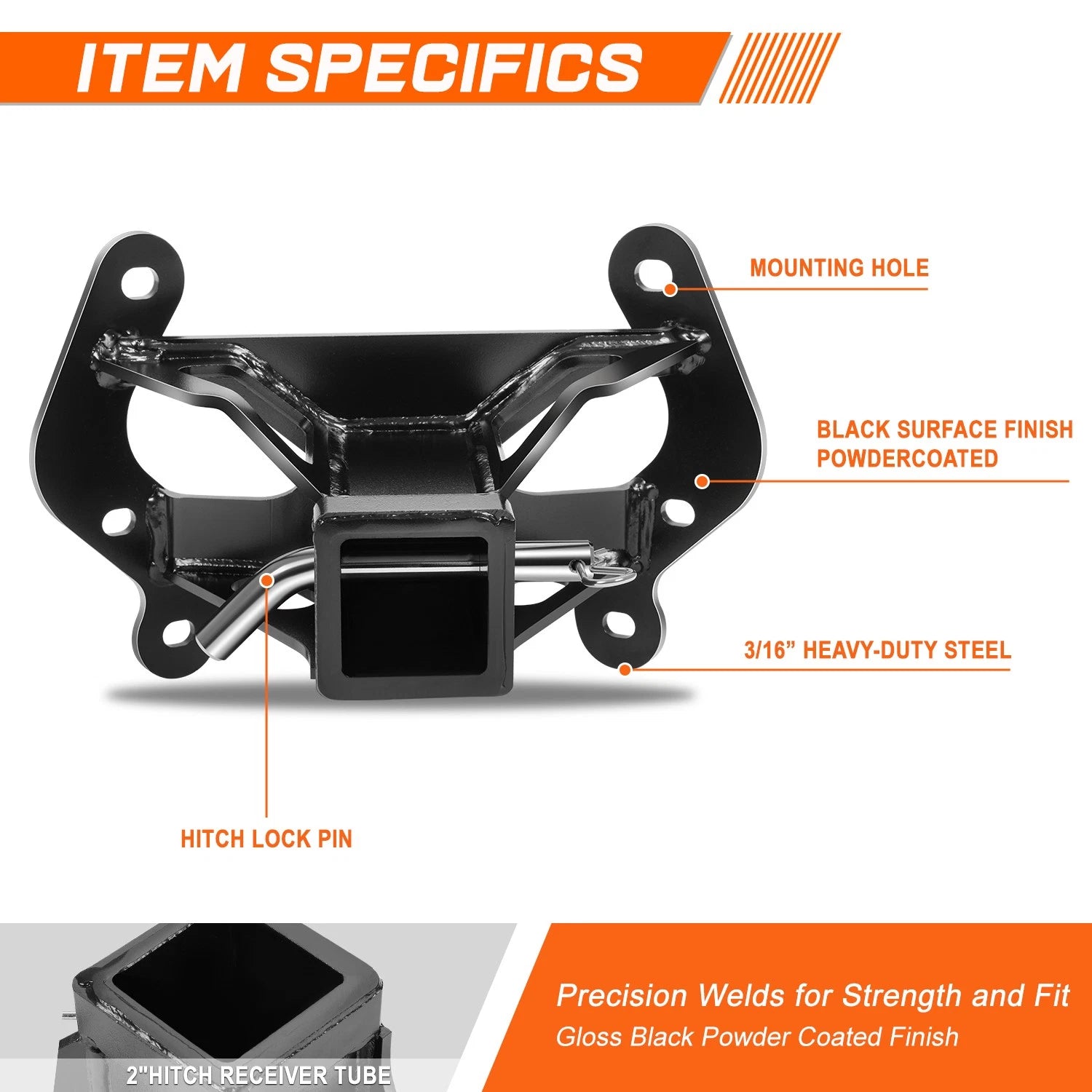 2" Rear Tow Hitch Receiver for Can-Am Maverick (2013–2017) - Powdercoated Steel
