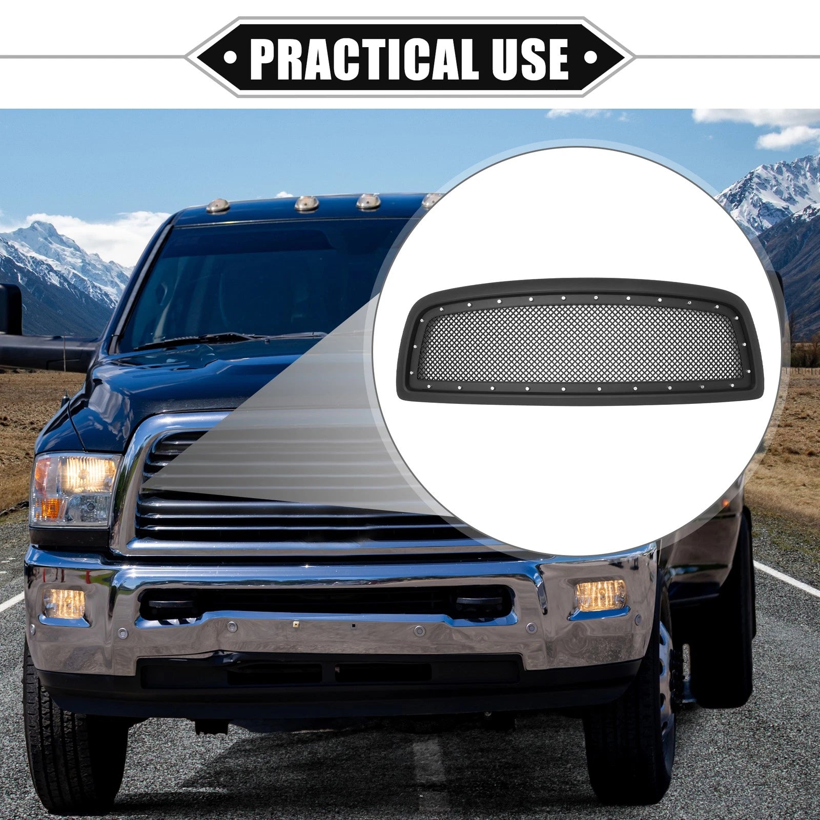 Front Grille Assembly with Rivet for Dodge Ram 1500 (2011–2012) Matte Black