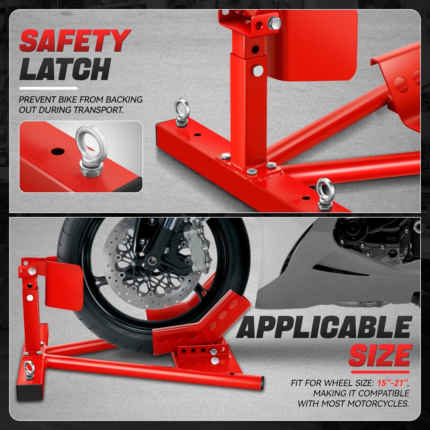 Adjustable Motorcycle Support Stand Wheel Chocks for (15"-21")