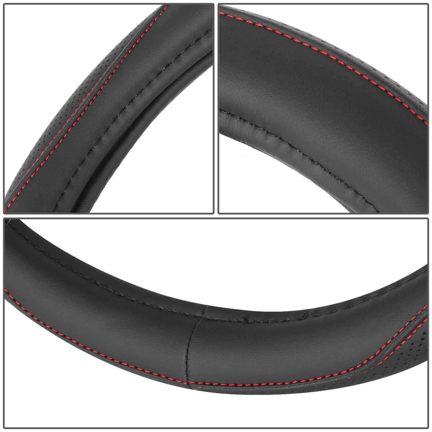 Red Perforated Leather Steering Wheel Cover for Universal 14.5"-15"