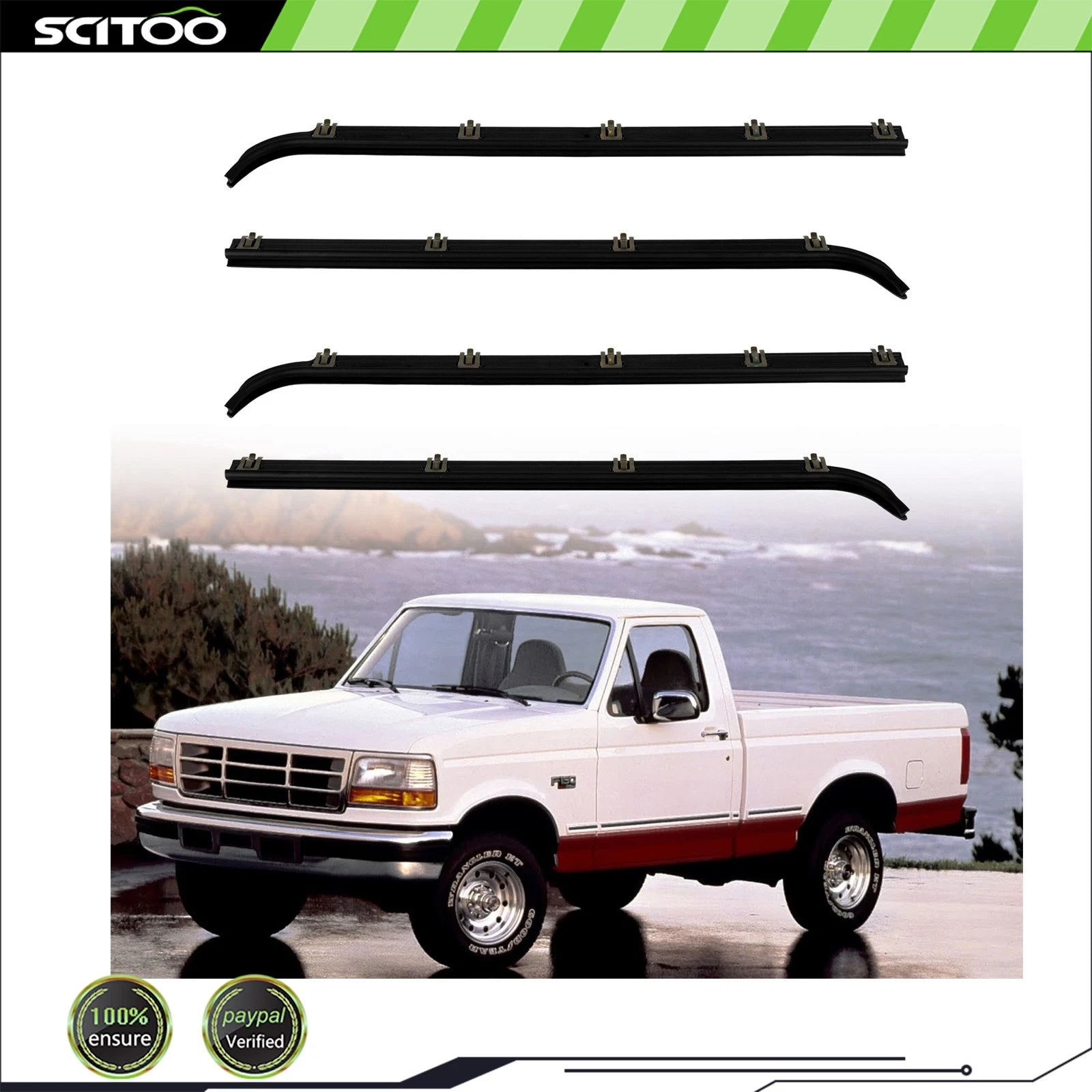 Set of 2 Inner & Outer Front Window Scraper Seal for Ford F350 (1987–1997)